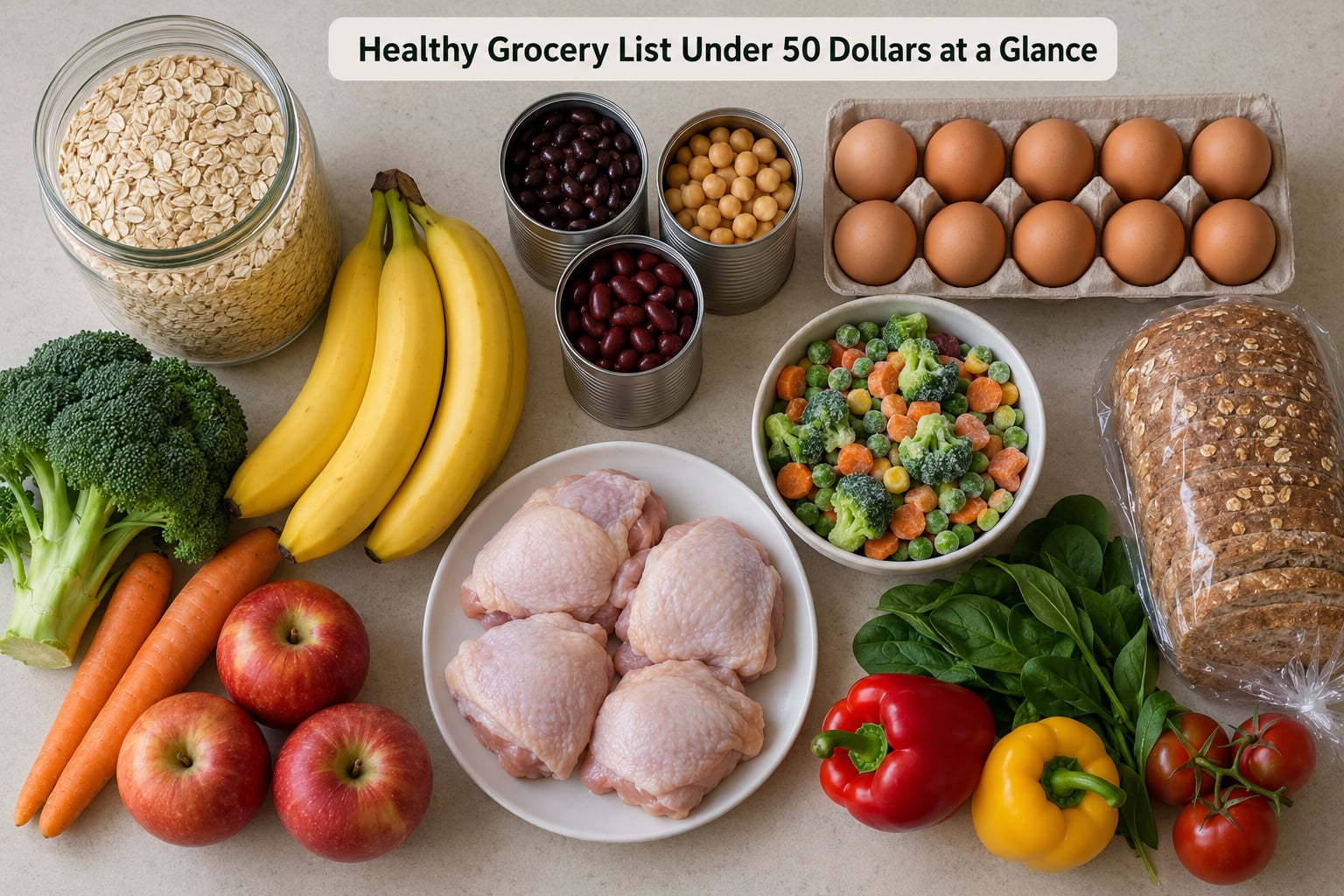 Healthy Grocery List Under 50 Dollars at a Glance