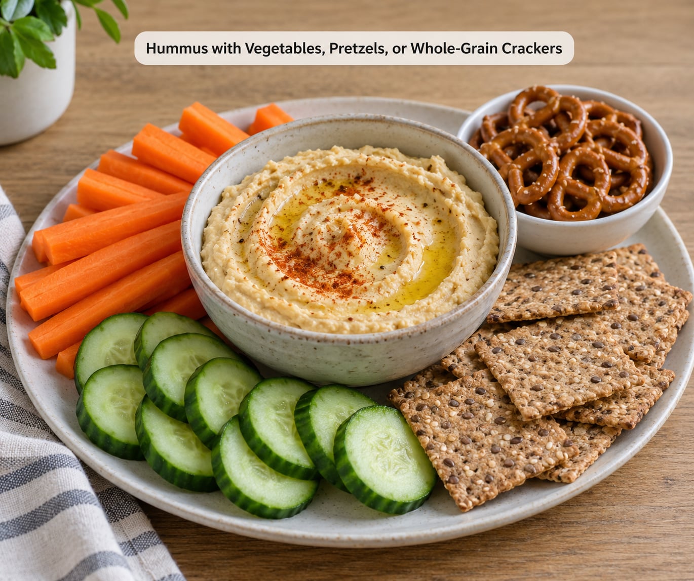 Hummus with Vegetables, Pretzels, or Whole-Grain Crackers