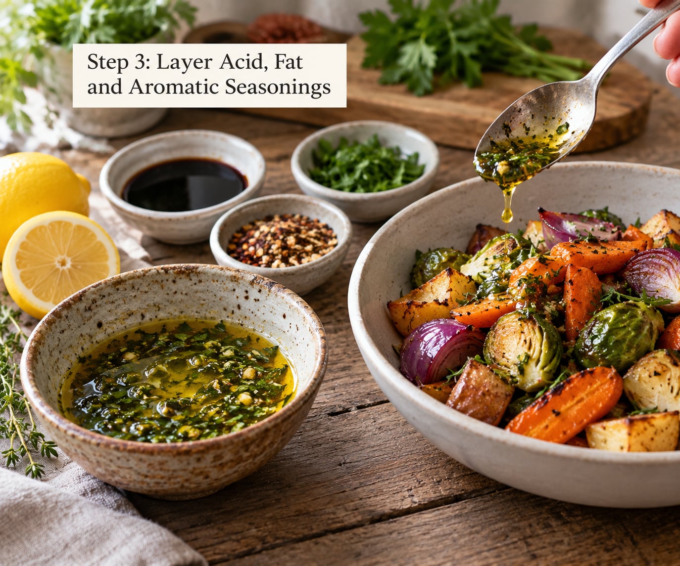 Step 3: Layer Acid, Fat and Aromatic Seasonings