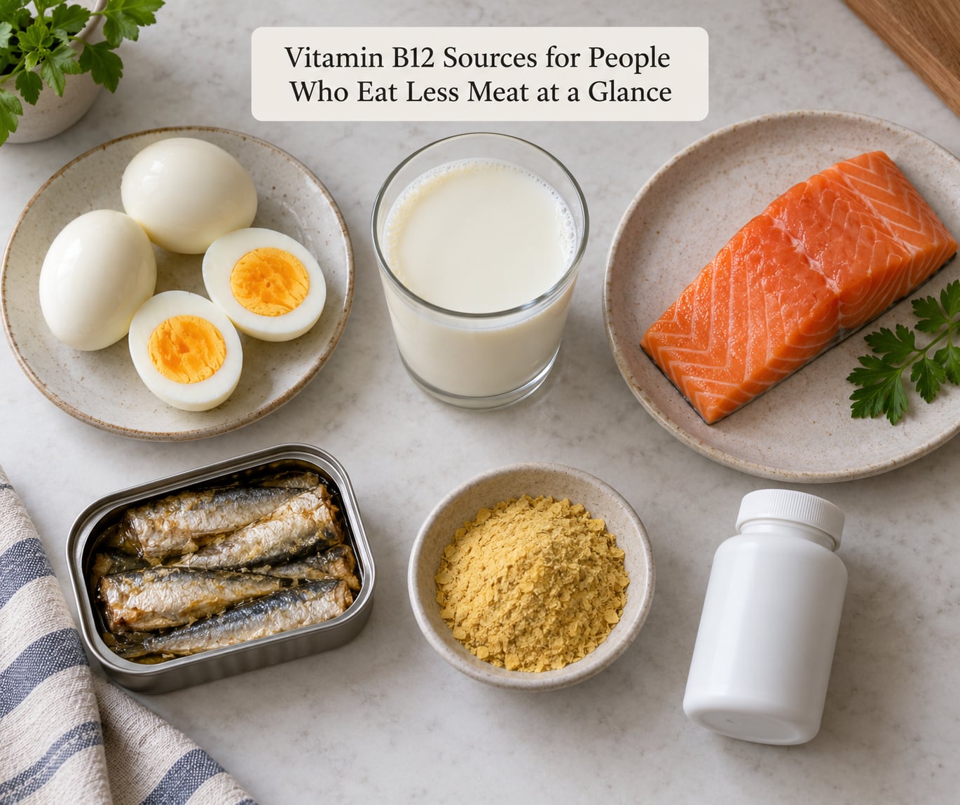 Vitamin B12 Sources for People Who Eat Less Meat at a Glance